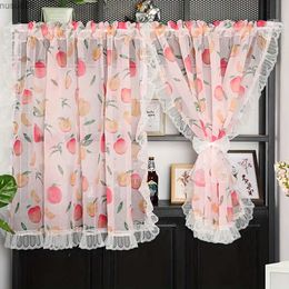 Curtain 2 Pieces Fruit Print Kitchen Curtains For Cafe Rod Pocket Top Cute Decorative Lace Ruffles Half Window Screen