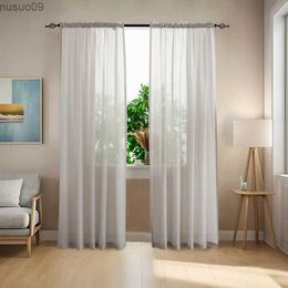 Curtain 1 PC Solid Colour Sheer Curtains Elegant Rod Pocket Window Voile Panels Treatment for Bedroom Living Room(White Grey)