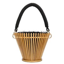 Shoulder Bags Bamboo handmade bag Beach bamboo round bucket portable handbags woven rattanH24217