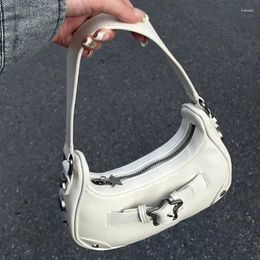 Evening Bags Vintage Casual Cute White Star Shoulder Underarm Tote Bag Ladies Sling Leather Zip Purses Handbags Women