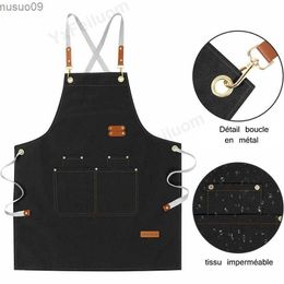 Aprons Cross Back Kitchen Apron Waterproof Canvas Chef Apron With Large Pocket and Adjustable Straps For Bubble BBQ Shop Nail Salon