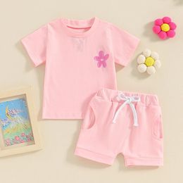 Clothing Sets Infant Baby Girl Summer Outfit Flower Embroidered Floral Crewneck Short Sleeve T-Shirt Tops Shorts Set