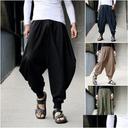 Men'S Pants Mens 2022 Men Casual Hakama Japanese Wide Leg Trousers Loose Cotton Long Harem Baggy Drop Delivery Apparel Clothing Dhw65