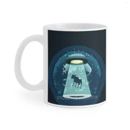 Mugs Beware Ufo White Mug Tea Cup Coffee Friends Birthday Gift Vector Retro Silhouette Cartoon Technology Object Spaceship