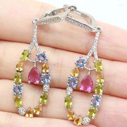 Dangle Earrings Buy 2 Get 1 Free 54x15mm Multi Color Green Peridot Golden Citrine Tourmaline Tanzanite White CZ Gift Females Silver