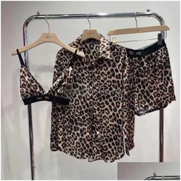 Women'S Tracksuits Luxury Brand Summer Silk Shirt Tofo Designer Bikini Shorts Suit Leopard Print Sexy Yoga Pants Long Sleeved T Thre Dhalp