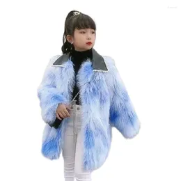 Jackets MODX Girls Faux Fur Kids Tie Dye Coats Turn Down Collar Long Style Winter Children Clothing Thick Outerwear