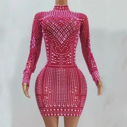 Stage Wear Shiny Pearls Rhinestones Party Dress Evening Women Festival Outfit Nightclub Dj Singer Dancer Costume XS6602