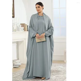 Ethnic Clothing Satin Abaya Women Muslim Long Khimar Loose Bat Sleeve Maxi Dress Turkey Prayer Tie Back Eid Ramadan Kaftan Islamic Jalabiya