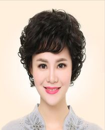 Middleaged and old wig women039s short hair short curly hair mother real hair wig elderly wig headgear8326076