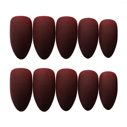 False Nails Full Cover Ellipse Acrylic Press On Wine Red French Fake Stick For Women And