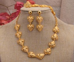 24K Dubai Gold Jewelry Sets For Women African Bridal Wedding Gifts party Necklace Hearth Earrings Ring Bracelet jewellery set 21061003353