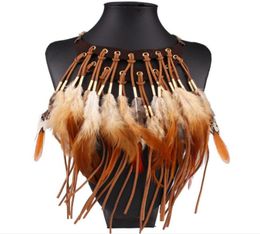 blingbling Brand design model show jewelry Soft high quality Exaggerated Alloy necklace fashionable Bohemian style feather necklac8085594