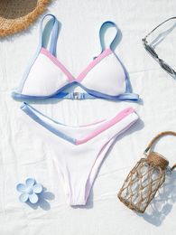 Women's Swimwear 2024 Design 3-colour Swimsuit Women 2 Pieces Bikini Set Patchwork Triangle Bikinis Ladies Low Waist Bathing Suit