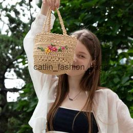 Totes Lafite Grass Cute Small Flower Handbag DIY Handwoven Homemade Material het Knitted straw BagH24217
