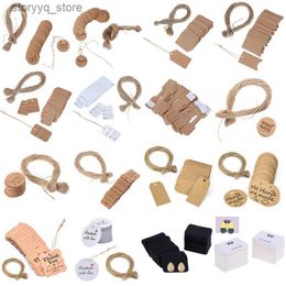 Labels Tags 50/100Pc Handmade Labels Gift Cards Blank Kraft Jewellery Price Label Kraft Paper String Price Tag With 20mString Q240218