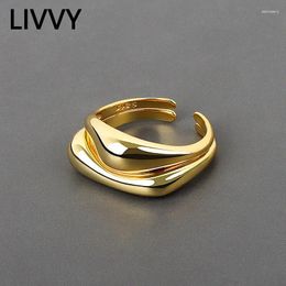 Cluster Rings LIVVY Silver Colour Fashion Irregular Geometric Smooth Waves Ring Open Finger For Women Jewellery 2024 Trend Rings.