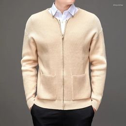 Men's Sweaters High Quality Knit Cardigan Slim-fit Business Casual Jacket Coat Zipper V-neck Design Sweater