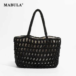 Shoulder Bags Simple Trend andmade Straw Bag Travel Beac Fising Net andbag Coon Rope Woven Square Tote Sopping Purse for WomenH24217