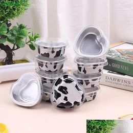 Baking Moulds Mods 10Pcs 55Ml Heart Shaped Aluminum Foil Cake Pan With Lid Pudding Cupcake Cup Cheese Tools Mod Kitchen Accessories Dr Otty0