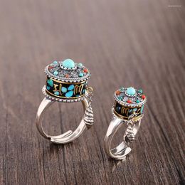 Cluster Rings S925 Couple Turquoise Turning Ring Design Vintage Men And Women Jewelry R19