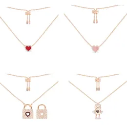 Chains LIDU High Quality 925 Sterling Silver 2024 Pink Red Heart Necklace Robot Clavicle Chain For Valentine's Day Gift To Friends