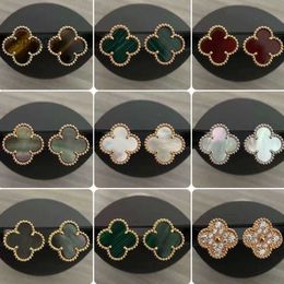 Van Clover Cleef-Ohrring, Designer-Ohrstecker, Vanly-Ohrringe, High Edition, dickes plattiertes Roségold, vierblättrige Gras-Ohrschnalle, weiße Fritillaria-Ohrringe, rote Jade