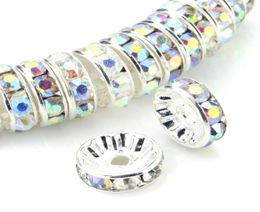 Tsunshine 100Pcs Rondelle Spacer Crystal Charms Beads Silver Plated Czech Rhinestone Loose Bead for Jewelry Making DIY Bracelets 6552533