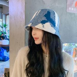 Berets Female Bucket Hats Color Matching Bob Caps Dome Polyester Knitting 56-58cm Impression Style Outdoor Casual 2024 Fashion Lady