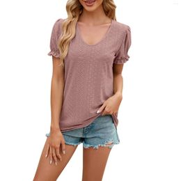Women's T Shirts Fashion Solid Color V-neck Short Sleeved T-shirt Top Clothing And Offers Woman