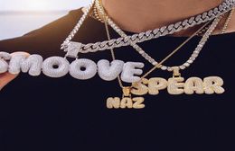 AZ 09 Custom Name Bubble Letters Necklaces Pendant Charm For Gold Silver Gold Rose Color Cubic Zircon Rope Chain Hip Hop Jewel3751792