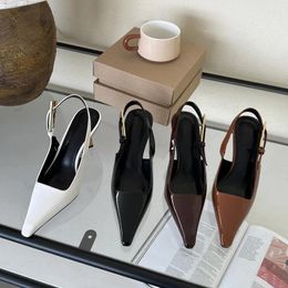 Dress Shoes Street Style Sexy Pointed Toe Metal Buckle Strap Women Pumps Stripper Sandals Slingback High Heels Female