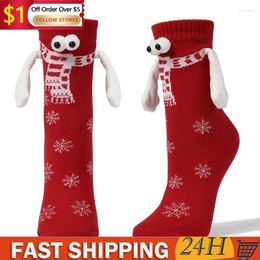 Women Socks 2024 Cute Christmas Gift Magnetic For Couple Funny Creative Cartoon Eyes Hand In Mid Tube Pure Cotton Sockings