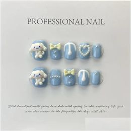 False Nails Handmade Cute Press On Short Korean Kawaii Reusable Adhesive With Design Artifical Nail Tips Art Drop Delivery Health Beau Otdld