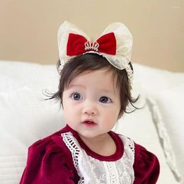 Hair Accessories Korean Crown Bow Baby Headband Cute Red Bowknot Band Girls Elastic Hairbands Turban Toddler Headwear Kids