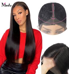 Meetu T Part Front Lace Wigs Straight Pre Plucked Human Hair Lace Frontal Wigs 828 inch Bleached Knots Remy Lace Wigs For Women3075034