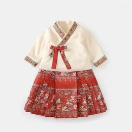 Ethnic Clothing Year Chinese Style Tang-suit Children Clothes Kids Thick Red Horse-face Skirt Suit Baby Girls Outfits