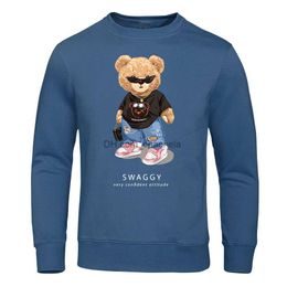 Men's Hoodies Sweatshirts Teddy Bear Goes OutBe Confidence Be Positive Hoodie Male Funny Fleece Tops Novelty Fashiontop Harajuku Pullover Hoodies Men T240217
