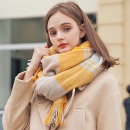 Scarves Yellow Plaid Wool Scarf For Women Thicken Warm Shawls And Wraps Echarpe Pashmina Ladies Winter Cashmere Foulard Femme