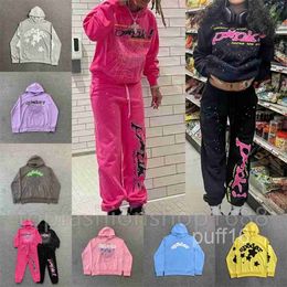 Sp5der Young Thug Men Women Hoodie High Quality Foam Print Spider Web Graphic Pink Sweatshirts Y2k Pullovers S-xl P2YD