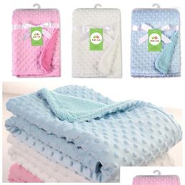 Blankets Swaddling Fleece Blanket Baby Ddling Born Thermal Winter Solid Bedding Set Cotton Quilt Infant Ddle Wrap 102 76Cm Drop Delive Othjd