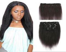 Coarse Yaki Clip in Human Hair Extension 7pcs Brazilian Virgin Hair Kinky Straight Clip ins for Black Women FDSHINE7509313