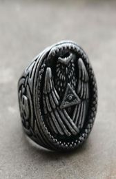 Vintage Silver Color All Seeing Eye Pyramid Illuminati Owl Skull Biker Rings Mens Masonic Jewelry2389950