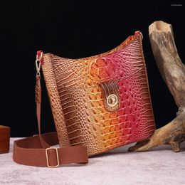 Evening Bags Fashion Women's Rainbow Spliced Crocodile Pattern Single Shoulder Crossbody Saddle Bucket Bag Vip Luxury 25color