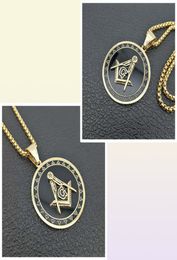 Punk mason Black Gold Colour Titanium Stainless Steel Round Masonic Symbol Pendants Necklace for Men Jewelry6334070