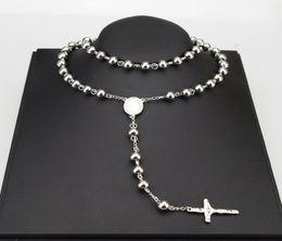 AMUMIU 8mm Classic Silver Rosary Beads chain Religious Catholic Stainless Steel Necklace Women's Men's Wholesale HZN0804468513