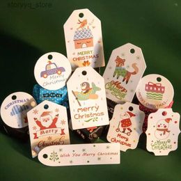 Labels Tags 50pcs Merry Christmas Gift Tags Printed White Paper Labels Xmas Tree Hanging Decor Xmas Party Packaging Supplies Cookie Bag Tag Q240217