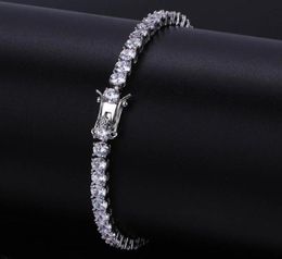 Hip Hop Bracelets Luxury Bling 4mm Zircon Bracelets Trendy Fashion Men Women Rhodium 18K Gold Plated Tennis Bracelets Jewelry7937321