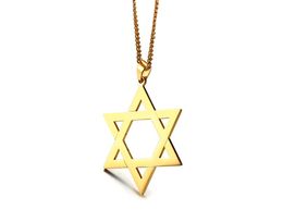 Trendy Star of David Men Necklace Stainless Steel Gold Silver Colour Hexagram Shape Pendant Jewellery Kolye1841253