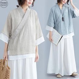 Ethnic Clothing WATER Liziqi Traditional Chinese Costume Tai Chi Uniform Casual Hanfu Tops Trousers Cotton Linen Clothes Retro Breathable